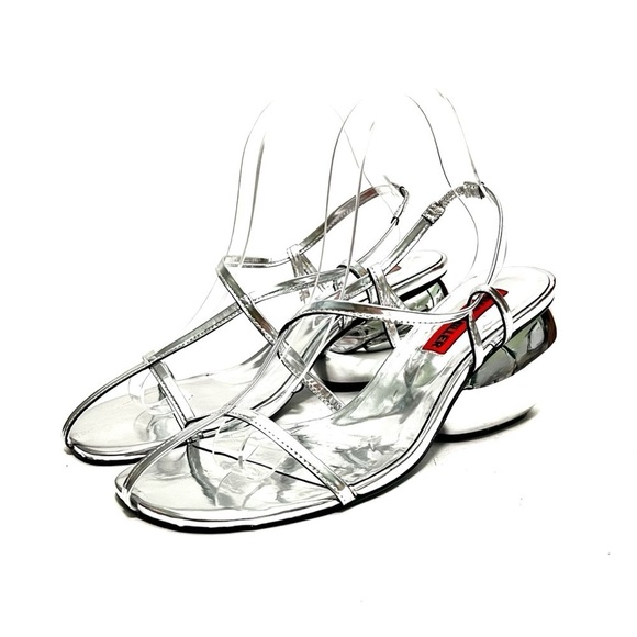 SIMON MILLER | Silver leather strappy chrome heel Moderno Sandal Pumps NWOT - Picture 6 of 8